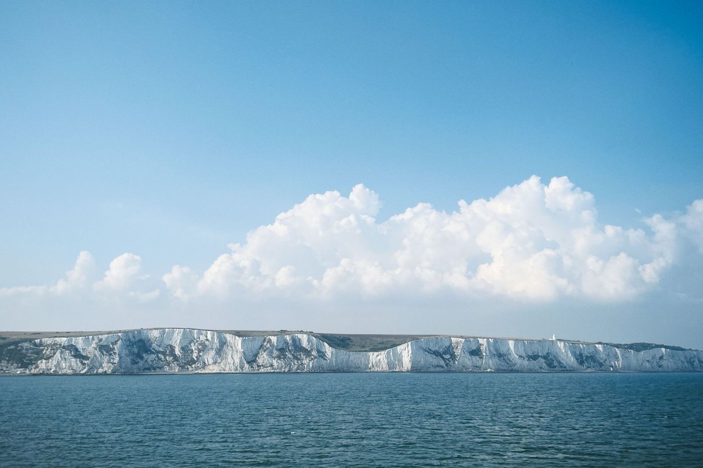 The white cliffs of Dover seen from the Channel on a clear day